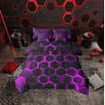 thumbnail image 1 of Erosebridal Neon Purple Honeycomb Bedding Sets Full Size, Geometric Hexagon Comforter Sets with Sheets, Black Bedroom Decor, Reversible 7pcs, 1 of 4