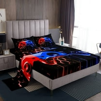 Erosebridal Neon Red Blue Gamepad Bed Sheets Twin , Gradient Lines Bedding Sets Twin Size, Gamer Room Decorative 3-Piece