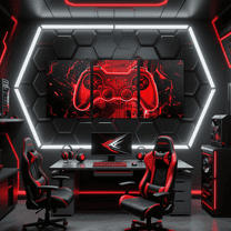 Erosebridal Neon Red Gamepad Print Canvas Wall Art Set of 3 Teens Men, Abstract Splatter Wall Decor for Kitchen, Gamer Room Decorative