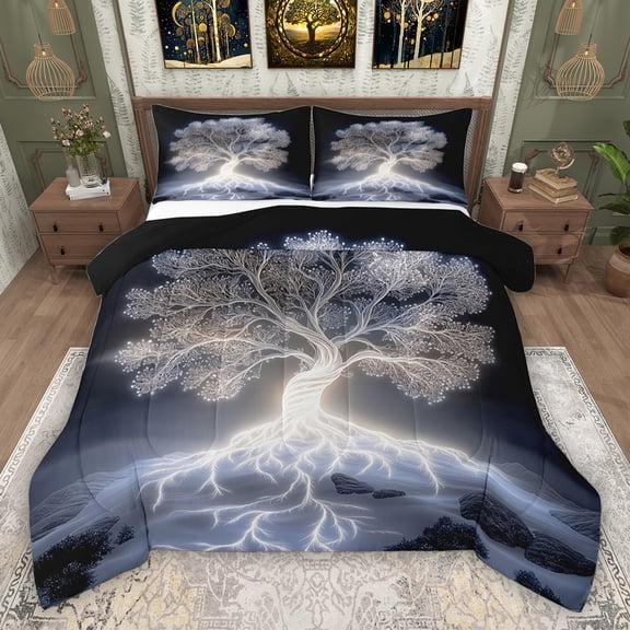 Erosebridal Neon Tree of Life Queen Comforter Set, Magic Tree Bedding Comforter Set, Black Reversible, 1 Comforter and 2 Pillowcases