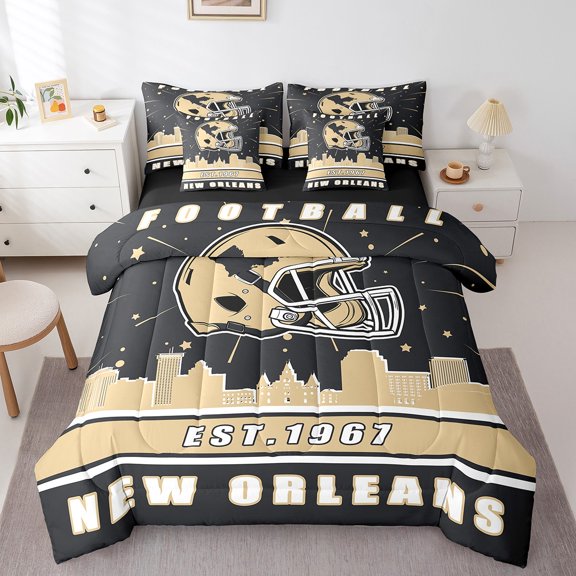 Erosebridal New Orleans Soccer City Bedding, American Football Bed in a Bag, Vintage Rugby Reversible Bed Set, Microfiber Room Decorative, 7pcs