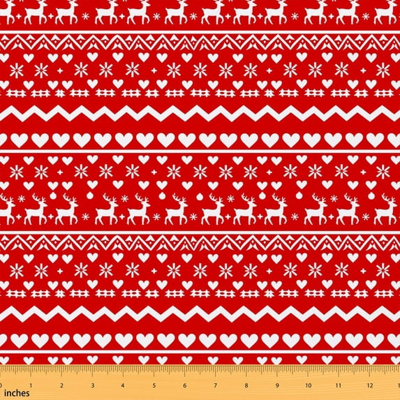 Erosebridal Nordic Christmas Fabric by the Yard 1 Yard, Reindeer Heart Snowflake Fair Isle Pattern Home Decor Fabric by the Yard