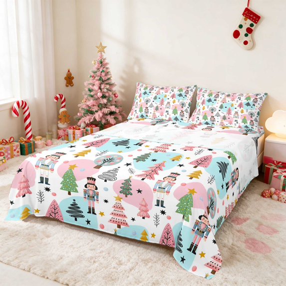 Manfei Nutcracker Bed Sheets Ballet Full Size Sheets, Coral White 4-Piece (1 Flat Sheet, 1 Fitted Sheet and 2 Pillowcases)