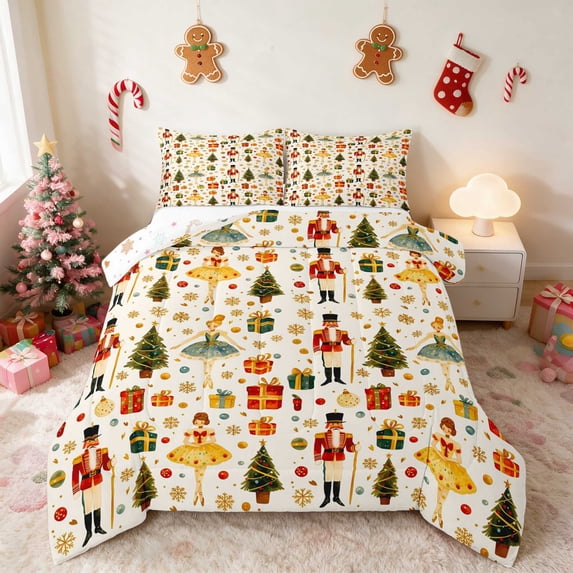 Manfei Nutcracker King Size Comforter Sets Christmas Comforters King Size, Blue Silver 3pcs 1 Comforter and 2 Pillowcases, Xmas Reversible