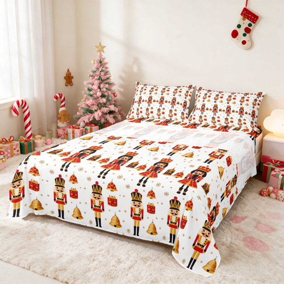 Manfei Nutcracker Queen Sheets Christmas Queen Sheet Sets, Peach Pink 4pcs (1 Flat Sheet, 1 Fitted Sheet and 2 Pillowcases)