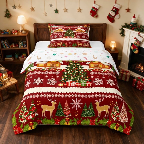 Manfei Nutcracker Twin Comforter Sets Christmas Bedding Set, Red Gold 2-Pieces 1 Comforter and 1 Pillowcase, Xmas Reversible
