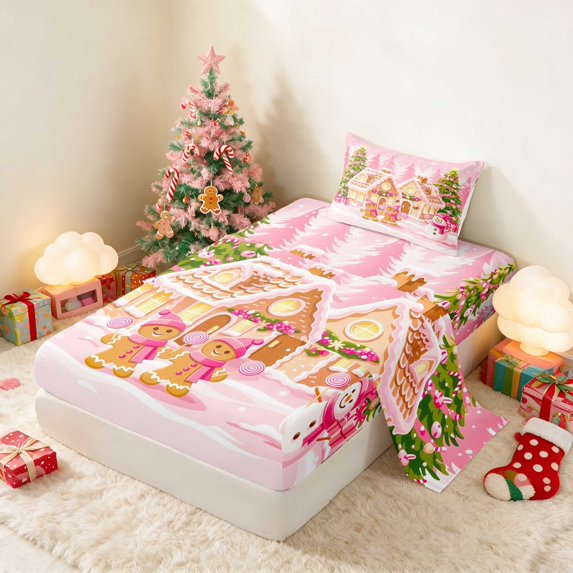 Manfei Nutcracker Twin Sheets Christmas Bedding, Lilac White 3pcs (1 Flat Sheet, 1 Fitted Sheet and 1 Pillowcase)