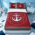 thumbnail image 1 of Erosebridal Ocean Anchor Zipper Queen Comforter Set with Fitted Sheet and 2 Pillowcases, Sea Stripe Zipper Bedding Set, Reversible, 1 of 7