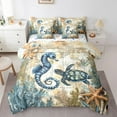 thumbnail image 1 of Erosebridal Ocean Animal Wildlife Bedding King Size, Seahorse Sea Turtle Duvet Set, Nautical Map Decor, Breathable 7-Piece, 1 of 5