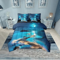 Erosebridal Ocean Beach Bedding Sets Twin Size,Moon Night Comforter Sets with Sheets,Coastal Ocean Bed in a Bag Twin size,Super Cozy Galaxy Room Decor,Reversible,7-Piece
