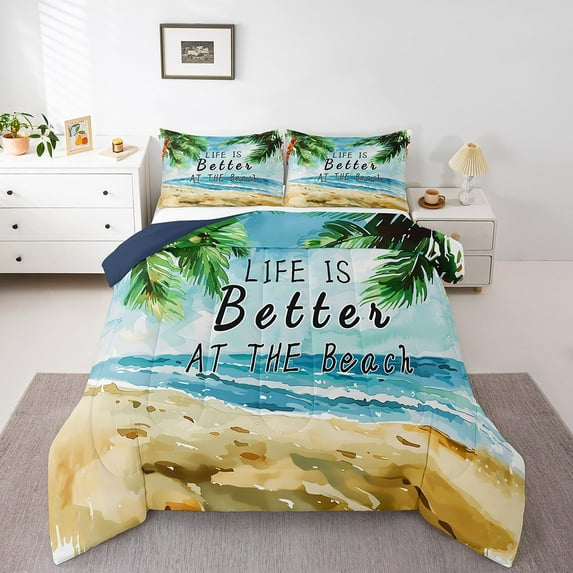 Erosebridal Ocean Beach Comforter Sets,Tropical Leaves Comforters & Duvets,Sea Decor,Reversible,2pcs