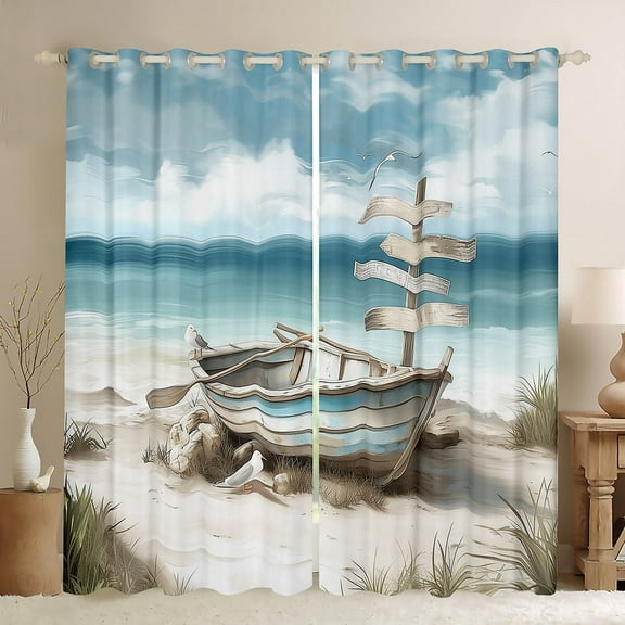 Erosebridal Ocean Beach Curtains for Living Room,Marine Boat 30%-50% Blackout Curtains Set of 2 (38x45),Teenager Bedroom Decor