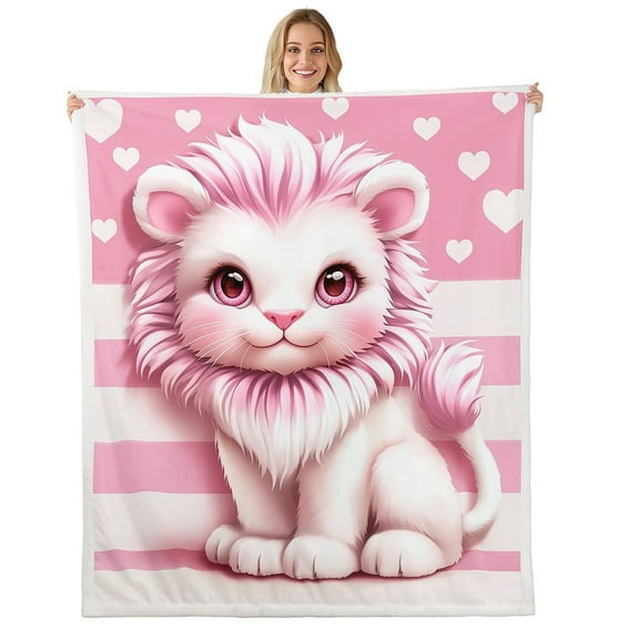 Erosebridal Cartoon Lion Throw Blanket for Couch,Kawaii Wildlife Plush Blanket,Microfiber Sherpa Blanket 30x40,Teenager Bedroom Decor