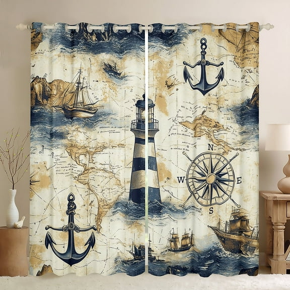 Erosebridal Ocean Lighthouse Curtains and Drapes (38x54), Vintage Sailboat 30%-50% Blackout Curtains for Bedroom, Nautical Sailing Curtains for Living Room, Bedroom Curtains Bedroom Decor