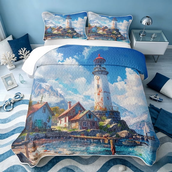 Erosebridal Ocean Lighthouse Twin Quilt Set, Sea Twin Coverlet Set, Reversible 2 Pieces, 1 Bedspread and 1 Pillowcase