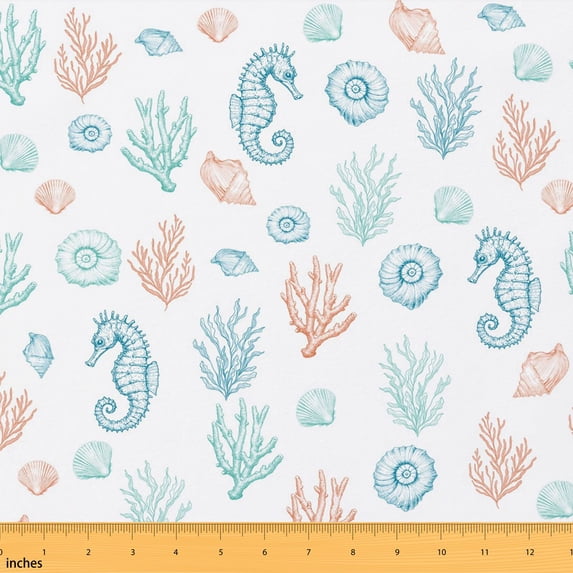 Erosebridal Ocean Print Fabric by the Yard 1 Yard Nautical Pattern Home Decor Fabric by the Yard, White