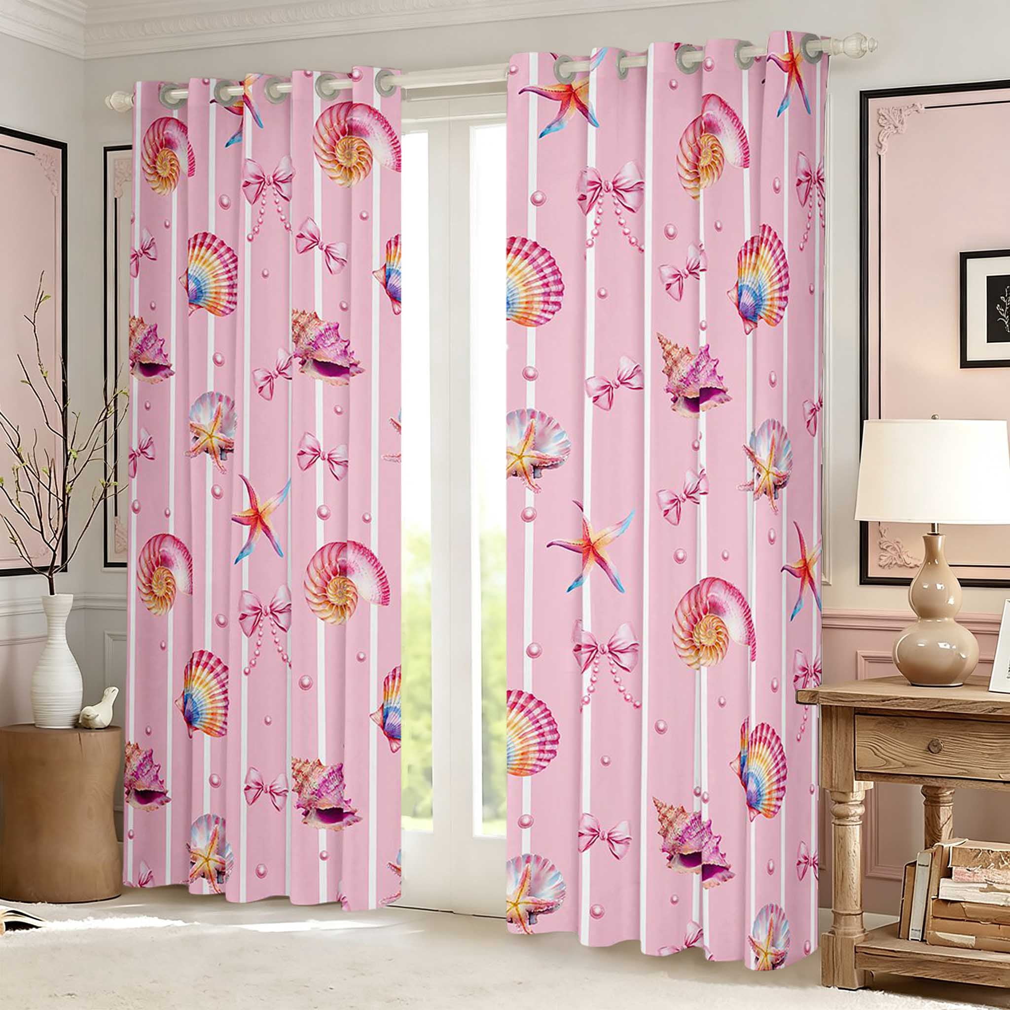 Erosebridal Ocean Rainbow Shell Bow Blackout Curtains Set of 2 (52x84 ...