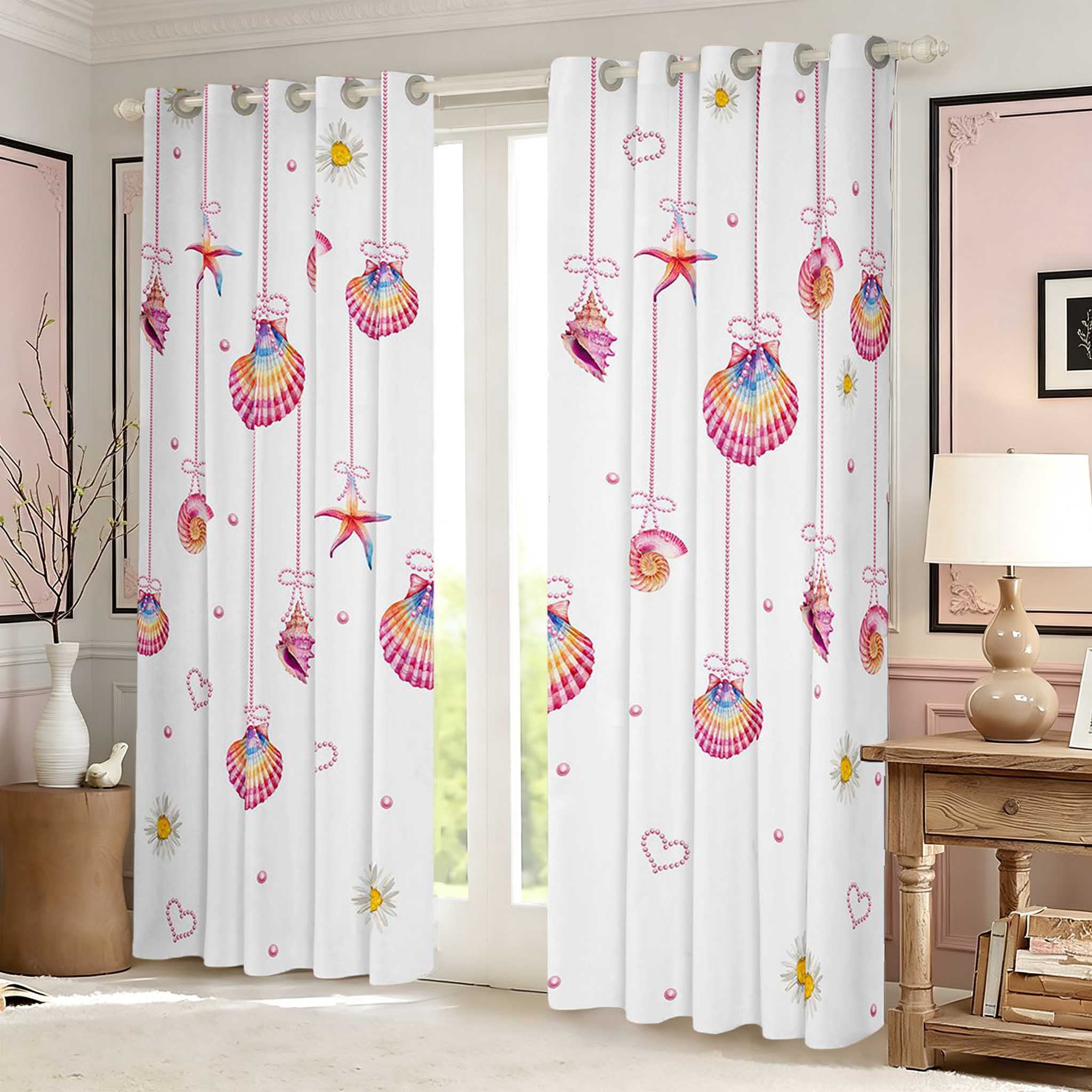 Erosebridal Ocean Rainbow Shell Bow Blackout Curtains for Girls, Beach ...