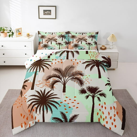 Erosebridal Ocean Sea Beach Comforter Sets King Size,Coconut Tree Comforters & Duvets,Colorful Patchwork Bedding King Comforter Set,Ultra Soft Room Decorative Reversible,3-Piece