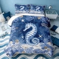 thumbnail image 1 of Erosebridal Ocean Seahorse Coral Bed Spread Queen, Sea Animal Queen Coverlet Set, Navy Reversible 3 Pieces, 1 Quilt and 2 Pillowcases, 1 of 7