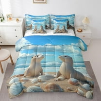 Erosebridal Ocean Seal Bed in a Bag Twin size, Kawaii Sealife Bed Set, Marine Seashell Decor, Reversible 7 Pieces