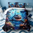 thumbnail image 1 of Erosebridal Ocean Shark Twin Quilt Set, Sea Fish Twin Coverlet Set, Black Reversible 2 Pieces, 1 Bedspread and 1 Pillowcase, 1 of 7