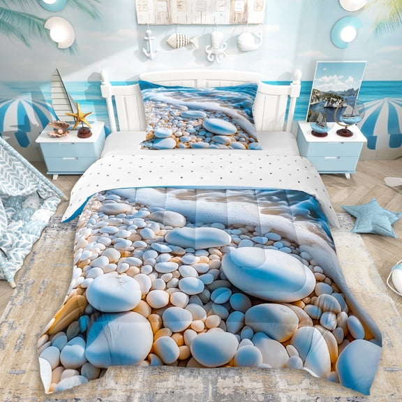 Erosebridal Ocean Stony Beach Twin Comforter Sets 3-Piece For Teens,Sea Theme Bedding Set,Microfiber Bedroom Decor