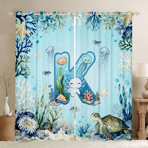 Erosebridal Ocean Style Kids Black Out Curtains,Cartoon Animal Monogrammed K Curtains Pack of 2 (42x63 Each) For Kids