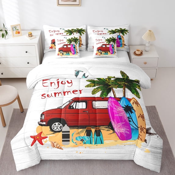 Erosebridal Ocean Surfing Bedding Sets King Size,Lodge Cabin Bed in a Bag King size,Summer Holiday Bedding King Size,Ultra Soft Rustic Bedroom Decorative,7-Piece