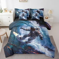 Erosebridal Ocean Surfing Bedding Sets Twin Size,Cosmonaut Astronauts Comforter Sets with Sheets,Galaxy Universe Bed in a Bag Twin size,Breathable Abstract Room Decorative,Reversible,7-Piece