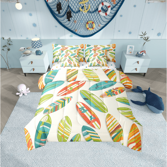 Erosebridal Ocean Surfing Bedding Sets Twin Size,Summer Holiday Comforter Sets with Sheets,Sea Beach Bed in a Bag Twin size,Ultra Soft Teen Bedroom Decor,Reversible,7-Piece