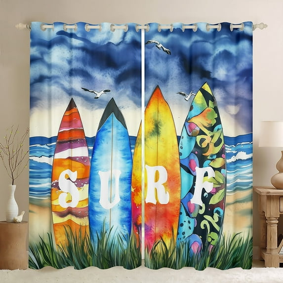 Erosebridal Ocean Surfing Curtains for Living Room,Sea Theme 30%-50% Blackout Curtains Set of 2 (38x45),Curtains Pack of 2 (38x45),Summer Holiday Decor