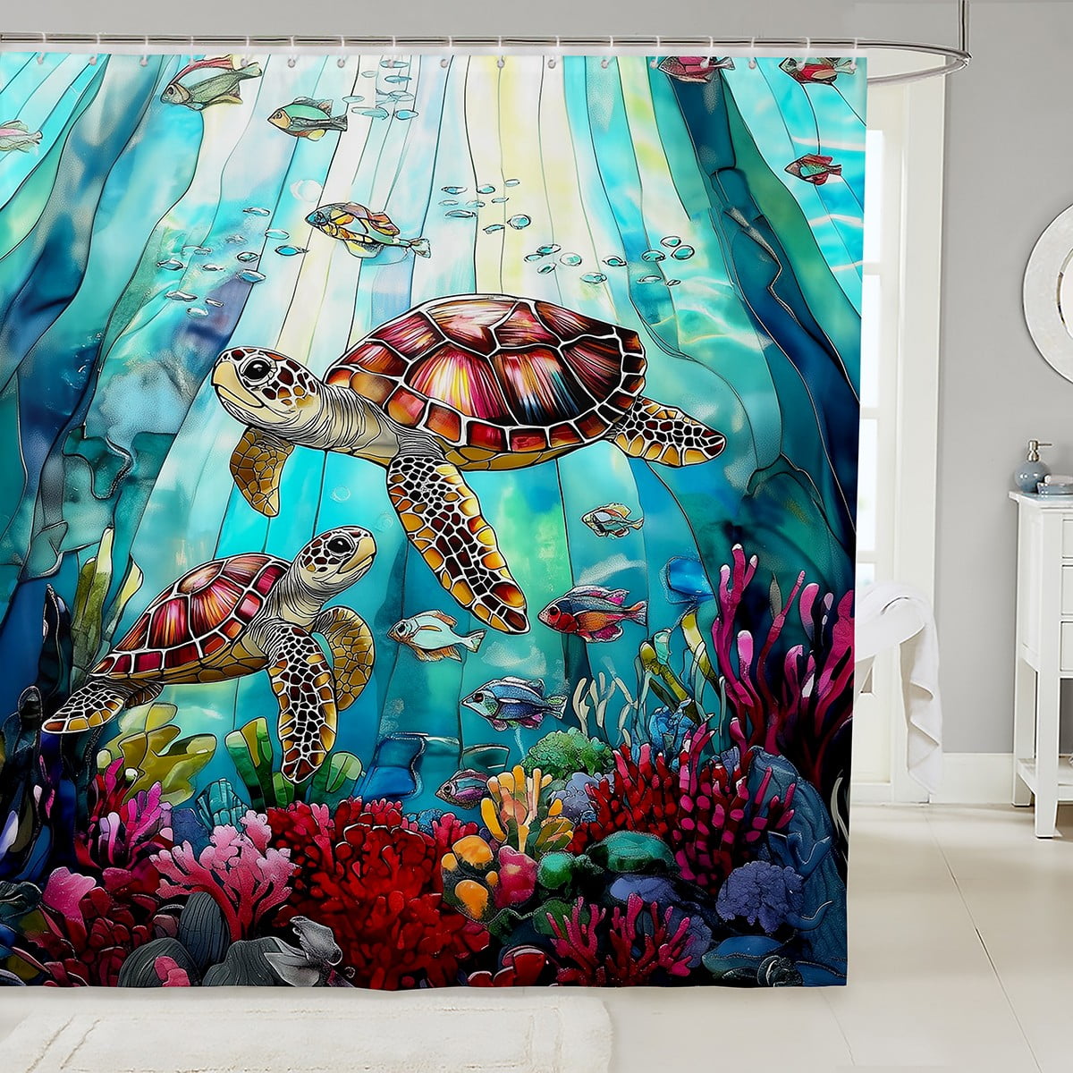 Erosebridal Ocean Turtle Shower Curtain 72x84,Sea Animal Bathroom