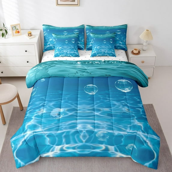 Erosebridal Ocean Water Bedding Queen Size, Summer Swimming Pool Bedding Sets Queen Size, Blue Deocr, 7pcs