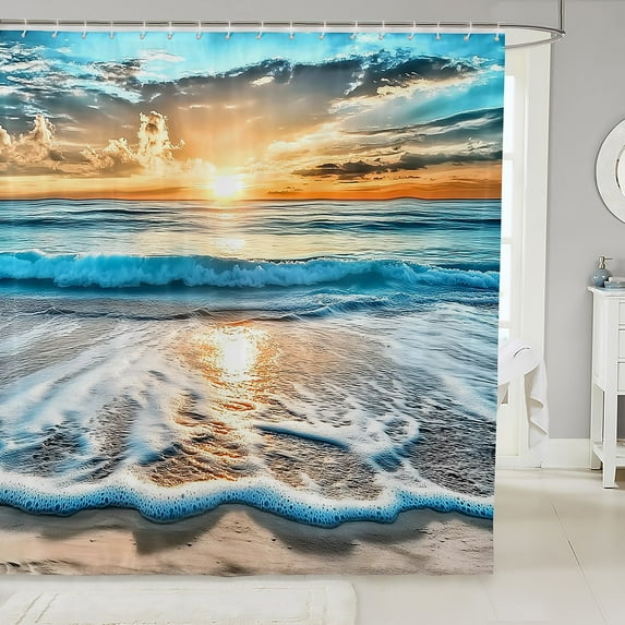 Erosebridal Ocean Waves Shower Curtain 72"x78" Hawaiian Beach Bath Curtain Sea Nature Pattern Printed Bathroom Shower Curtain Set Bathroom Accessories
