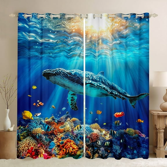 Erosebridal Ocean Whale Curtains for Living Room,Marine Sealife 30%-50% Blackout Curtains Set of 2 (38x45),Uderwater World Decor