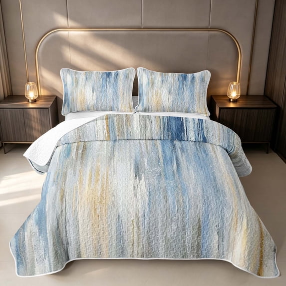 Erosebridal Oil Painting Bed Spread Queen, Gray Blue Ombre Queen Coverlet Set, Reversible 3-Piece 1 Quilt and 2 Pillowcases