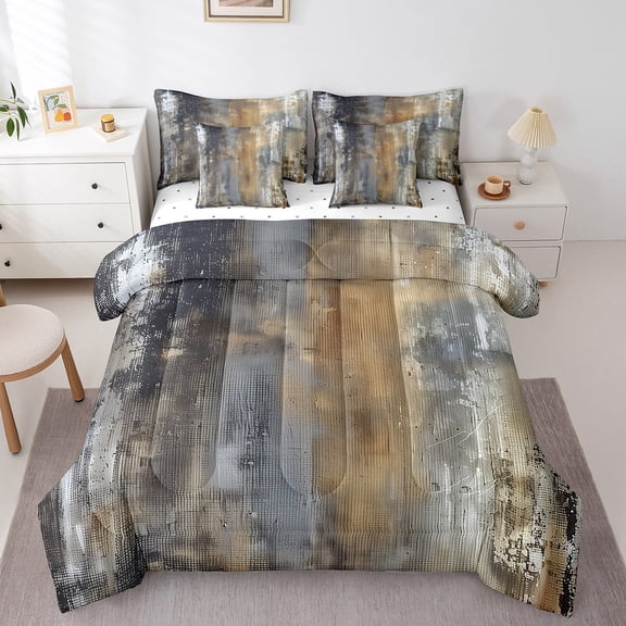 Erosebridal Oil Painting Bedding Sets Twin Size,Modern Abstract ombre Comforter Sets with Sheets,Black Brown Bed in a Bag Twin Size For Teens,Lightweight Bedroom Decorative Reversible,7-Piece