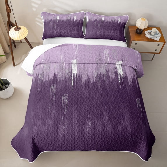 Erosebridal Oil Printing Brush Stroke Bed Spread Queen for Boys Girls, Purple Abstract Texture Queen Coverlet Set, 3 Pieces