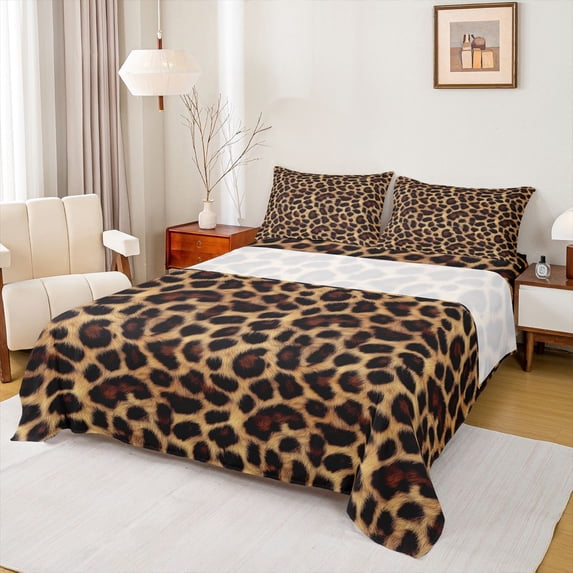 Erosebridal Old Fashion Cheetah Print Bed Sheets 4pcs For Teens Adults,Abstract Animal Print King Sheets