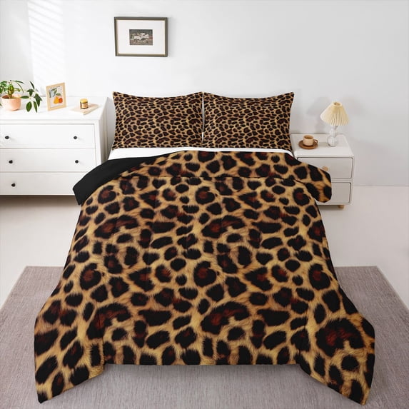 Erosebridal Old Fashion Cheetah Print Full Size Comforter Sets 3 Pieces For Teens Adults,Abstract Animal Print Bedding Sets,Black Reversible