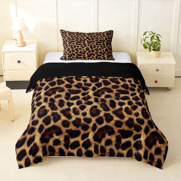 Erosebridal Old Fashion Cheetah Print Twin Comforter Sets 3-Piece For Teens Adults,Abstract Animal Print Bedding Set,Black Reversible