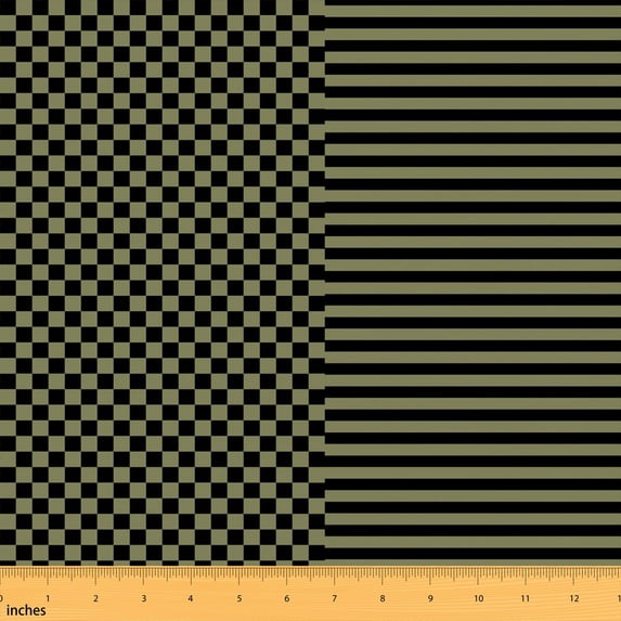 Erosebridal Olive Black Checkerboard Fabric by the Yard 1 Yard, Army Green Horizontal Stripe Home Decor Fabric by the Yard