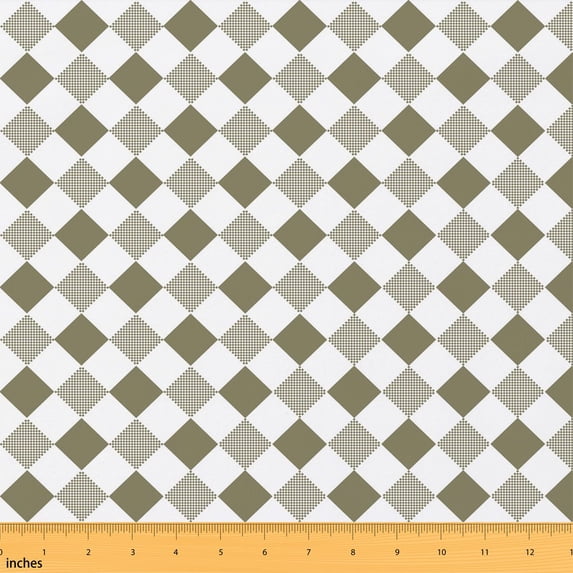 Erosebridal Olive Green Diamond Check Fabric by the Yard 10 Yards, Argyle Dot Grid Pattern Home Decor Fabric by the Yard