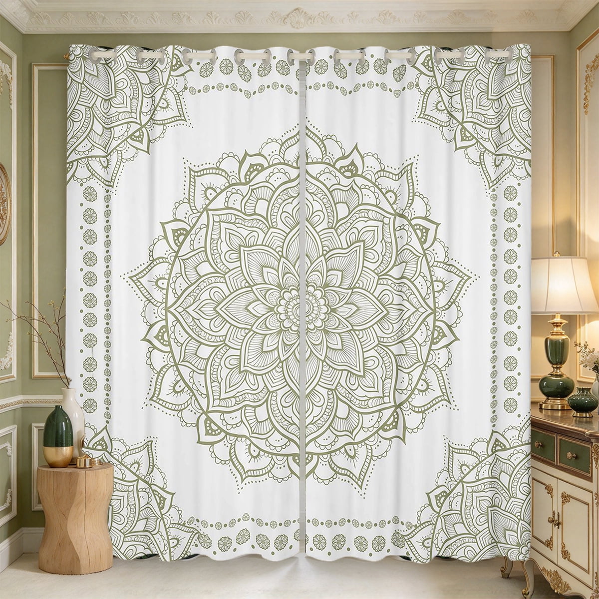 Erosebridal Olive Mandala Curtains and Drapes Pack of 2 (52x63 Each ...