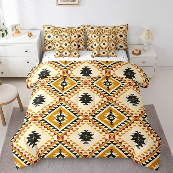 Erosebridal Orange Aztec Bedding Twin Size, Triangle Geometry Bedding Sets Twin Size, Western Hippie Reversible Bed Set, Ultra Soft Room Decor, 7 Pieces