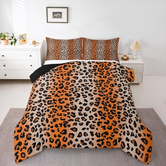 Erosebridal Orange Cheetan Print Stripes Bedding Sets Queen with Comforter,Jungle Wildlife Duvet Insert, Cute Leopard Print Comforter Sets Queen Size,Super Cozy Room Decoration Reversible，3pcs