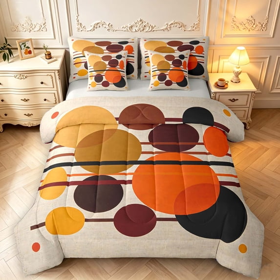 Erosebridal Orange Circles 7-Piece King Bedding,Striped Pattern King ...