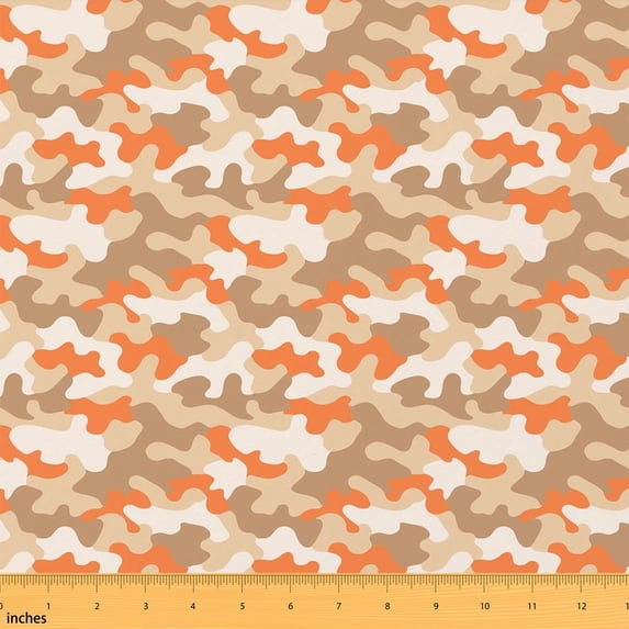 Erosebridal Orange Desert Camouflage Fabric by the Yard 10 Yards, Sand Brown Tan Camo Pattern Home Decor Fabric by the Yard
