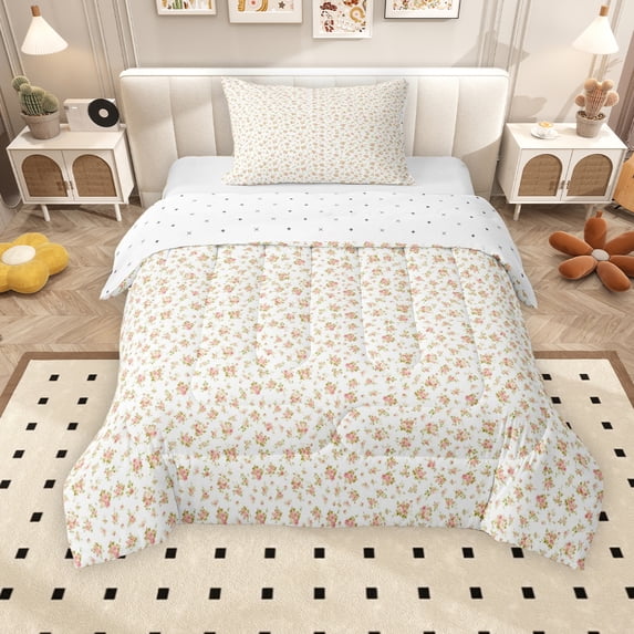 Erosebridal Orange Floral Twin Comforter Sets for Girls, Chic Flower Bedding Set, Reversible, 2pcs
